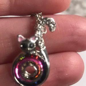 Silver cat charm and necklace